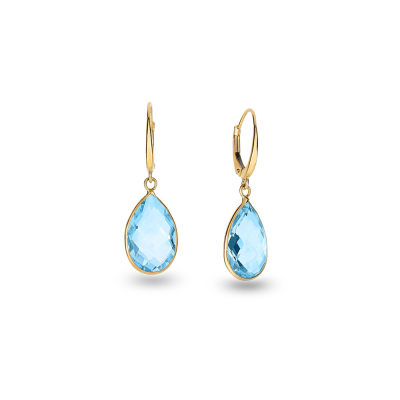 Gold Blue Topaz Pear Drop Earrings