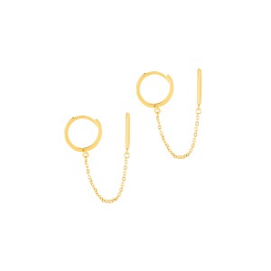 Gold Double Pierced Chain Huggie Earrings