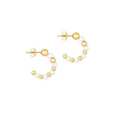Gold Bead & Pearl Hoop Earrings