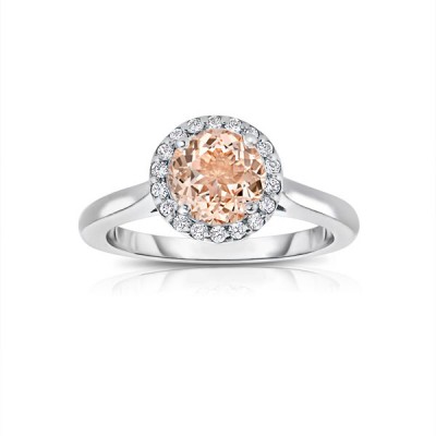 .61 Ct Round Morganite & .14 Ctw Diamond Halo Engagement Ring