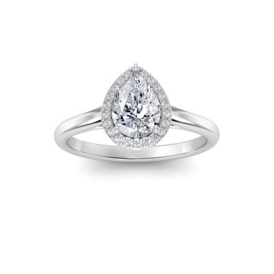 1 Ct Pear Lab Diamond & .15 Ctw Diamond Classic Halo Engagement Ring