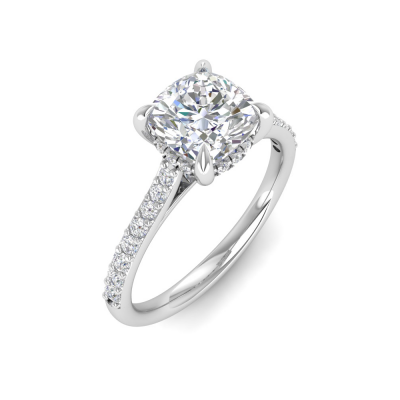 2 Ct Cushion Lab Diamond & 0.30 Ctw Diamond Hidden Halo Timeless Pavé Engagement Ring