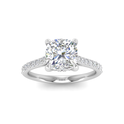 2 Ct Cushion Lab Diamond & .30 Ctw Diamond Hidden Halo Timeless Pavé Engagement Ring