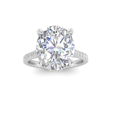 5 Ct Oval Moissanite & 0.37 Ctw Diamond Hidden Halo Timeless Pavé Engagement Ring