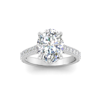 3.33 Ctw Oval CZ Hidden Halo Timeless Pavé Engagement Ring