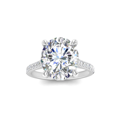 4.34 Ctw Oval CZ Hidden Halo Timeless Pavé Engagement Ring