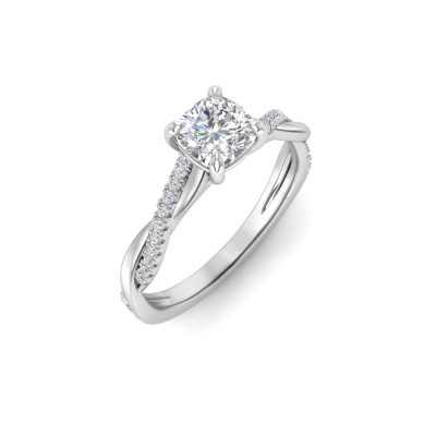 1 Ct Cushion Moissanite & 0.14 Ctw Diamond Twisted Vine Engagement Ring