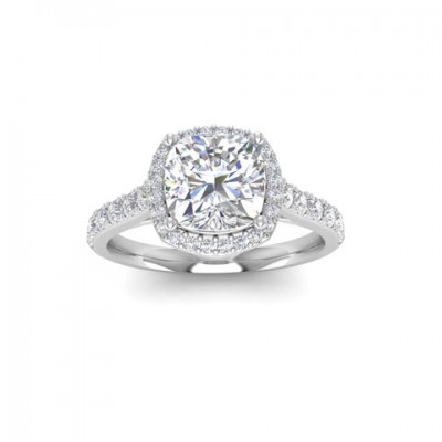 2 Ct Cushion Moissanite & .41 Ctw Diamond Pavé Halo Engagement Ring
