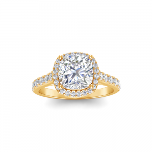 2 Ct Cushion Lab Diamond & .41 Ctw Diamond Pavé Halo Engagement Ring