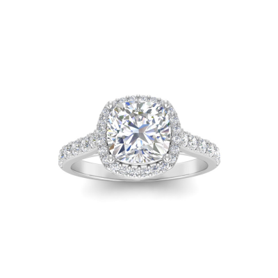 2 Ct Cushion Lab Diamond & .42 Ctw Diamond Pavé Halo Engagement Ring