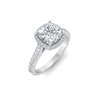 2 Ct Cushion Moissanite & .42 Ctw Diamond Pavé Halo Engagement Ring