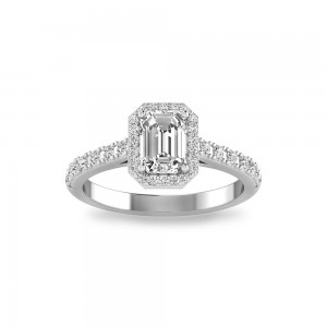 1.5 Ct Emerald Lab Diamond & .41 Ctw Diamond Pavé Halo Engagement Ring
