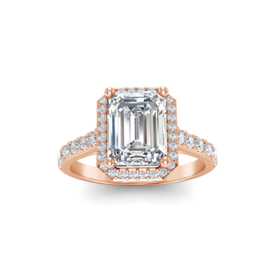 2 Ct Emerald Lab Diamond & .41 Ctw Diamond Pavé Halo Engagement Ring