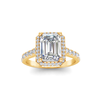 2 Ct Emerald Lab Diamond & .41 Ctw Diamond Pavé Halo Engagement Ring