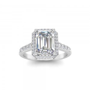 2 Ct Emerald Lab Diamond & .44 Ctw Diamond Pavé Halo Engagement Ring