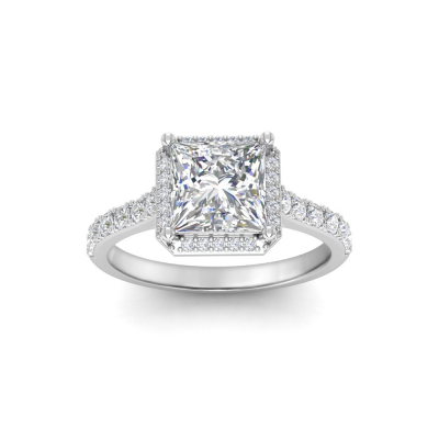 1.5 Ct Princess Lab Diamond & .41 Ctw Diamond Pavé Halo Engagement Ring