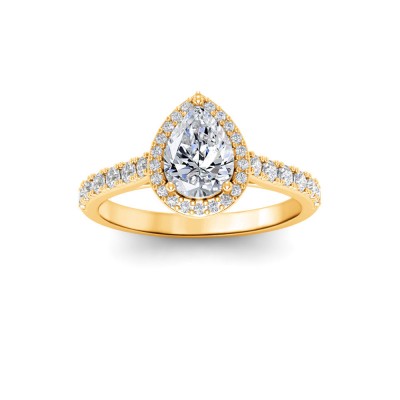 1.41 Ctw Pear Diamond Pavé Halo Engagement Ring
