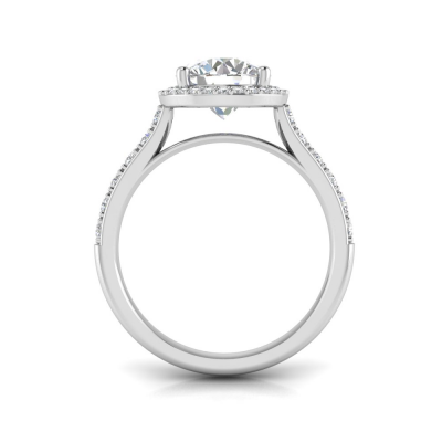 2 Ct Round Moissanite & .41 Ctw Diamond Pavé Halo Engagement Ring
