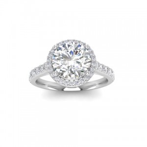 2 Ct Round Lab Diamond & .43 Ctw Diamond Pavé Halo Engagement Ring