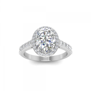2 Ct Oval Lab Diamond & .45 Ctw Diamond Pavé Halo Engagement Ring