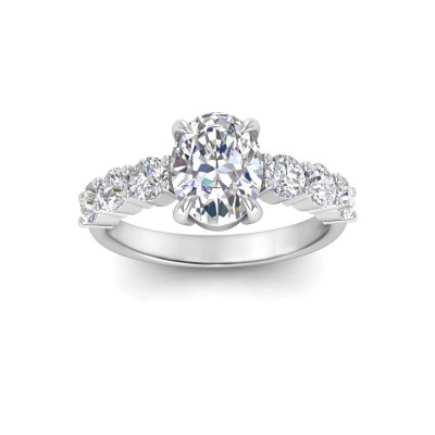 3.5 Ctw Oval CZ Six Side Stone Engagement Ring