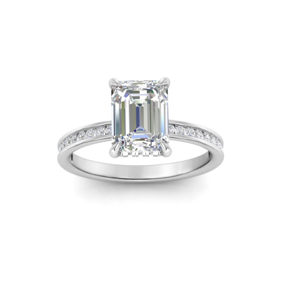1 Ct Emerald Lab Diamond & .33 Ctw Diamond Surprise Channel Set Hidden Halo Engagement Ring