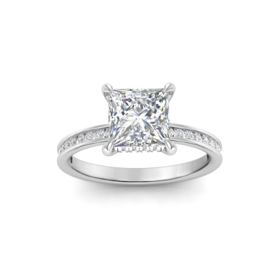 1.5 Ct Princess Lab Diamond & .33 Ctw Diamond Surprise Channel Set Hidden Halo Engagement Ring