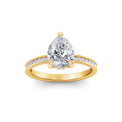 1.33 Ct Pear Natural Diamond Surprise Channel Set Hidden Halo Engagement Ring, GIA Certified