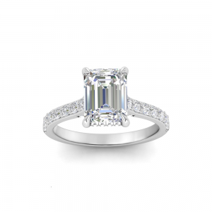 2 Ct Emerald Lab Diamond & 0.42 Ctw Diamond Gala Hidden Halo Engagement Ring
