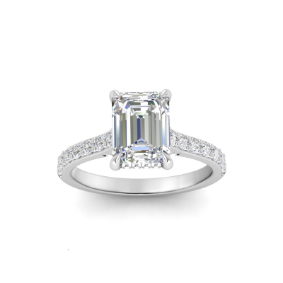 2 Ct Emerald Lab Diamond & 0.42 Ctw Diamond Gala Hidden Halo Engagement Ring
