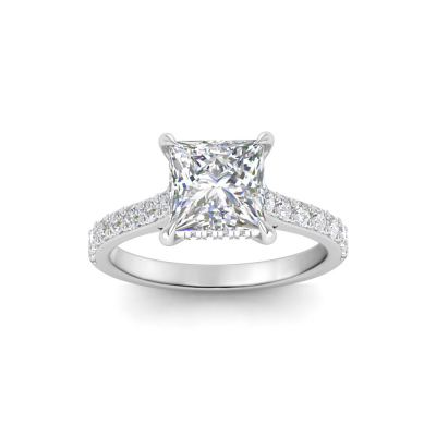 1.5 Ct Princess Lab Diamond & 0.42 Ctw Diamond Gala Hidden Halo Engagement Ring