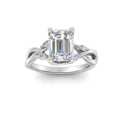 2 Ct Emerald Lab Diamond & 0.16 Ctw Marquise Diamond Vine Engagement Ring