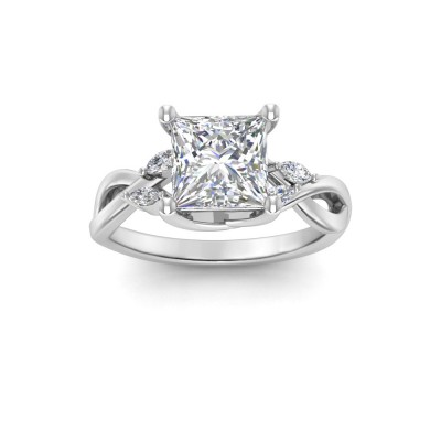 1.5 Ct Princess Lab Diamond & 0.16 Ctw Marquise Diamond Vine Engagement Ring