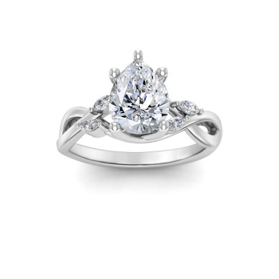 2 Ct Pear Lab Diamond & 0.16 Ctw Marquise Diamond Vine Engagement Ring