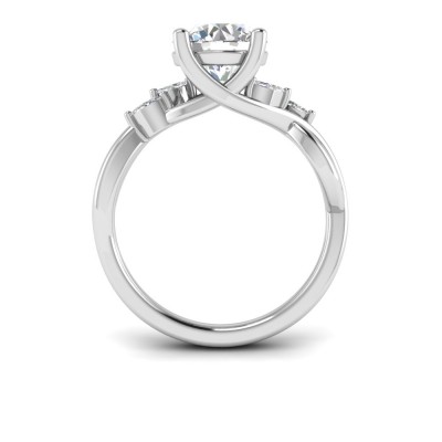 2 Ct Round Moissanite & 0.16 Ctw Marquise Diamond Vine Engagement Ring