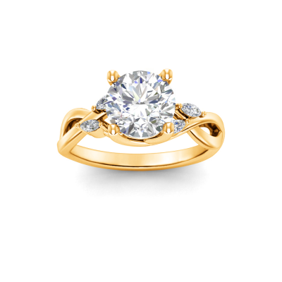 2.5 Ct Round Lab Diamond & 0.16 Ctw Marquise Diamond Vine Engagement Ring