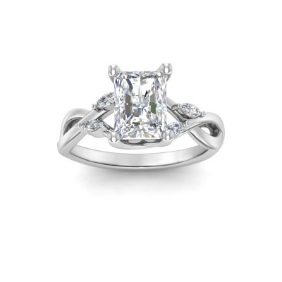 2 Ct Radiant Lab Diamond & 0.16 Ctw Marquise Diamond Vine Engagement Ring