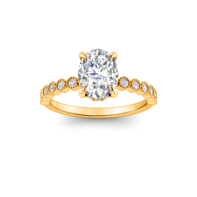 2 Ct Oval Lab Diamond & .28 Ctw Diamond Milgrain Bezel Hidden Halo Engagement Ring