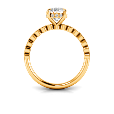 2 Ct Oval Lab Diamond & .28 Ctw Diamond Milgrain Bezel Hidden Halo Engagement Ring