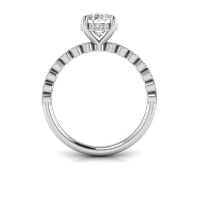2 Ct Oval Moissanite & .28 Ctw Diamond Milgrain Bezel Hidden Halo Engagement Ring
