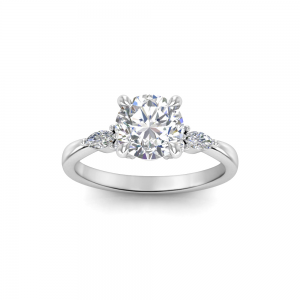 1.50 Ct Round Lab Diamond & .33 Ctw Marquise Diamond Three Stone Engagement Ring