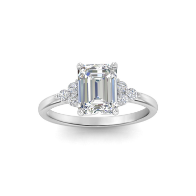 2 Ct Emerald Moissanite & .18 Ctw Round Diamonds Trio Cluster Engagement Ring