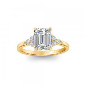 2 Ct Emerald Lab Diamond & .18 Ctw Round Diamonds Trio Cluster Engagement Ring