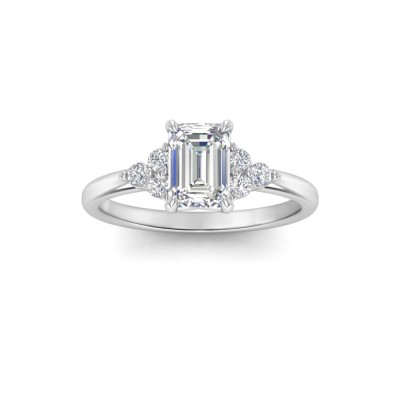 1 Ct Emerald Moissanite & .18 Ctw Round Diamonds Trio Cluster Engagement Ring