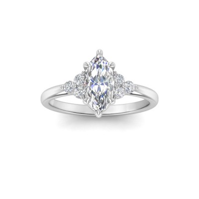 1 Ct Marquise Moissanite & .18 Ctw Round Diamonds Trio Cluster Engagement Ring