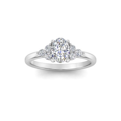 1 Ct Oval Lab Diamond & .18 Ctw Round Diamonds Trio Cluster Engagement Ring