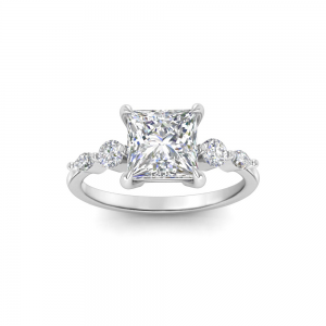 1.5 Ct Princess Lab Diamond & 0.34 Ctw Diamond Tapered Engagement Ring