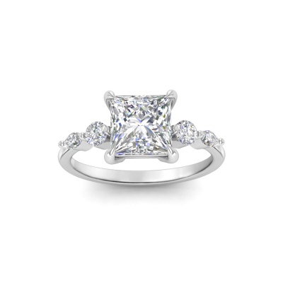 2 Ct Princess Moissanite & 0.34 Ctw Diamond Tapered Engagement Ring