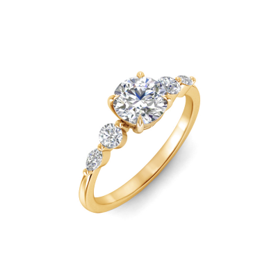 1 Ct Round Lab Diamond & .34 Ctw Diamond Tapered Engagement Ring