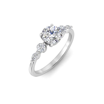 2 Ct Round Moissanite & .34 Ctw Diamond Tapered Engagement Ring